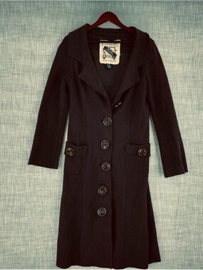 Sleek Black Button-Front Wool-Blend Pea Coat - Women from London